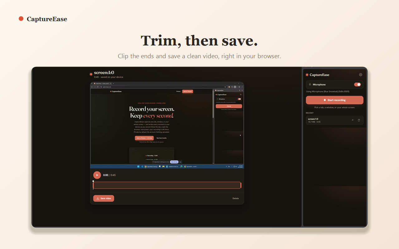 Trimming a recording and saving a clean video